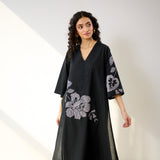 Meadow Patchwork Pakistani Cotton Kurta Set - Black