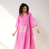 Meadow Patchwork Pakistani Cotton Kurta Set - Pink