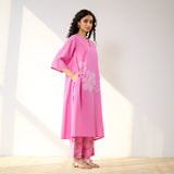 Meadow Patchwork Pakistani Cotton Kurta Set - Pink