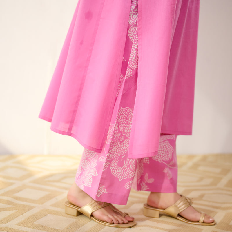 Meadow Patchwork Pakistani Cotton Kurta Set - Pink