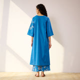 Meadow Patchwork Pakistani Cotton Kurta Set - Electric Blue