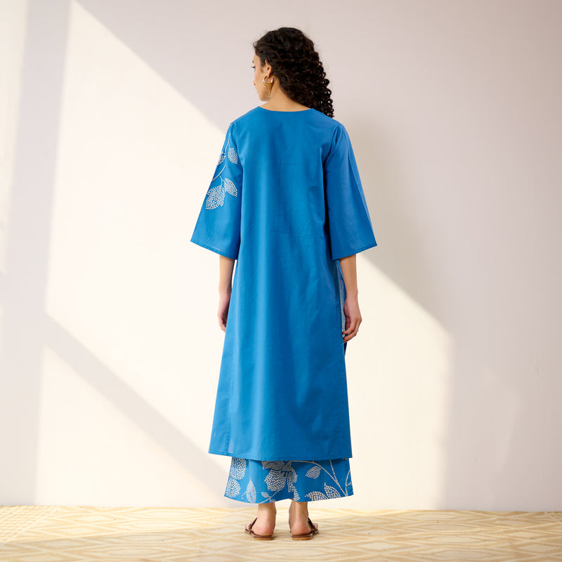 Meadow Patchwork Pakistani Cotton Kurta Set - Electric Blue