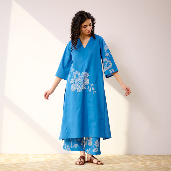 Meadow Patchwork Pakistani Cotton Kurta Set - Electric Blue