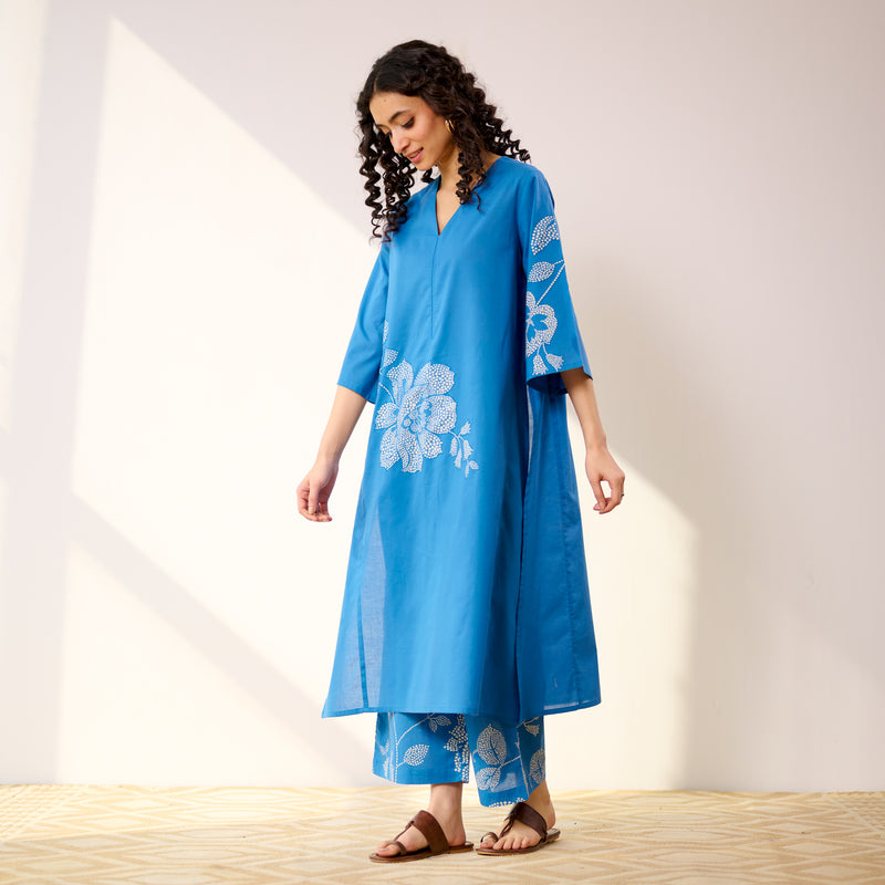 Meadow Patchwork Pakistani Cotton Kurta Set - Electric Blue