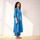 Meadow Patchwork Pakistani Cotton Kurta Set - Electric Blue