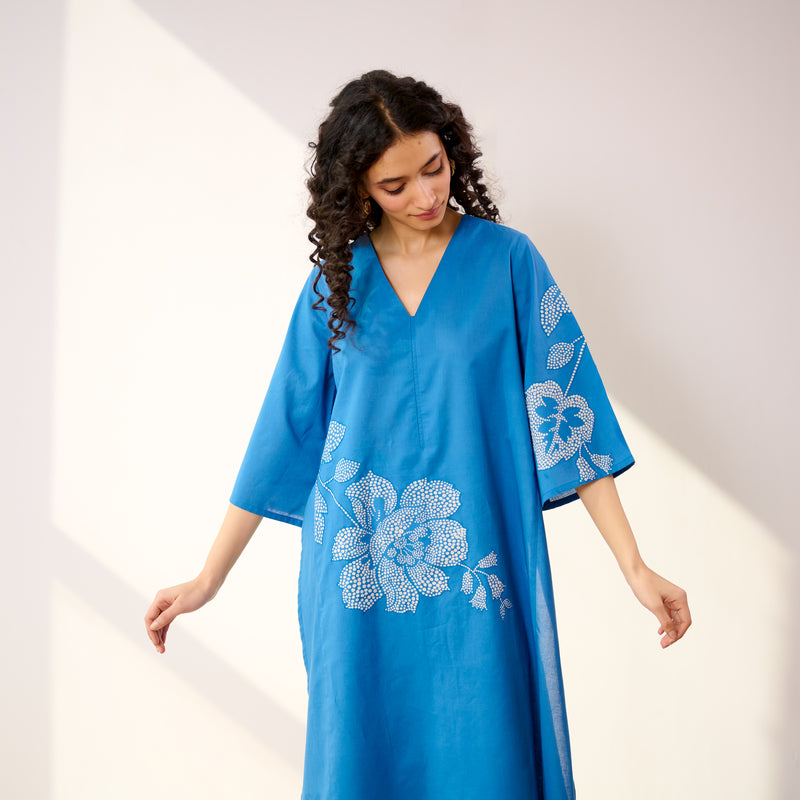 Meadow Patchwork Pakistani Cotton Kurta Set - Electric Blue