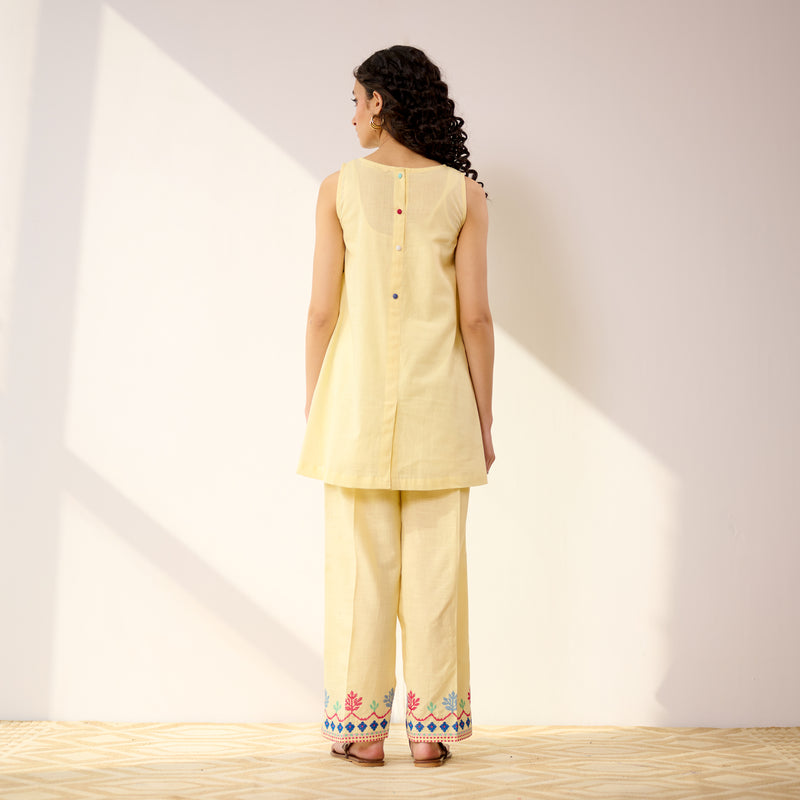 Pehar Statement Embroidered Cotton Co-ord Set - Mango Yellow