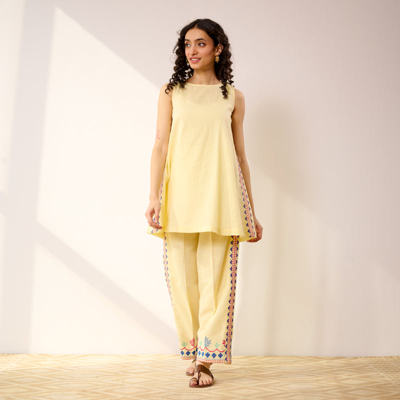 Pehar Statement Embroidered Cotton Co-ord Set - Mango Yellow