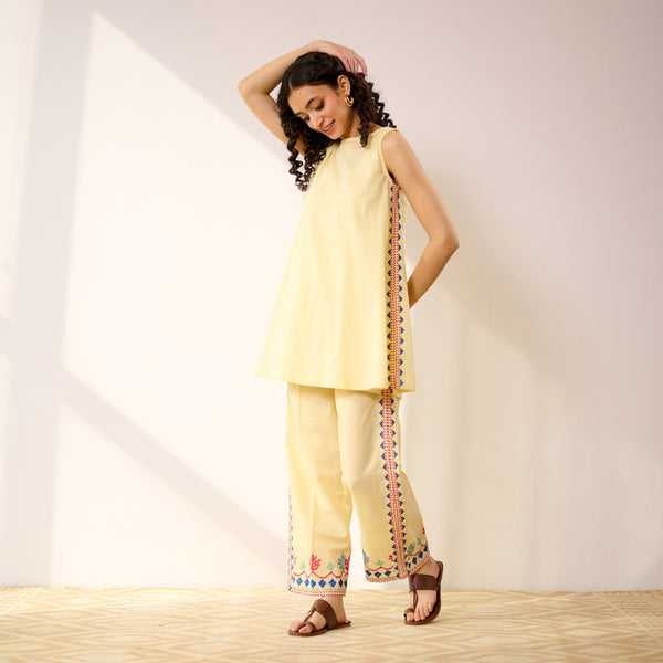 Pehar Statement Embroidered Cotton Co-ord Set - Mango Yellow