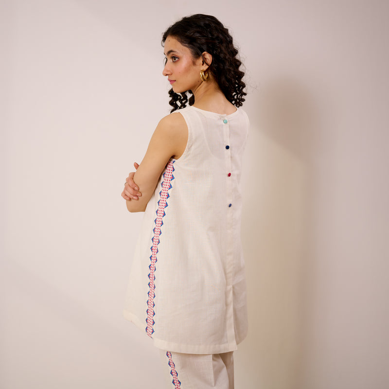 Pehar Statement Embroidered Cotton Co-ord Set - White