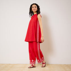 Pehar Statement Embroidered Cotton Co-ord Set - Red