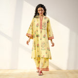 Mehfil Cotton Printed Pakistani Co-ord Set - Mango Yellow