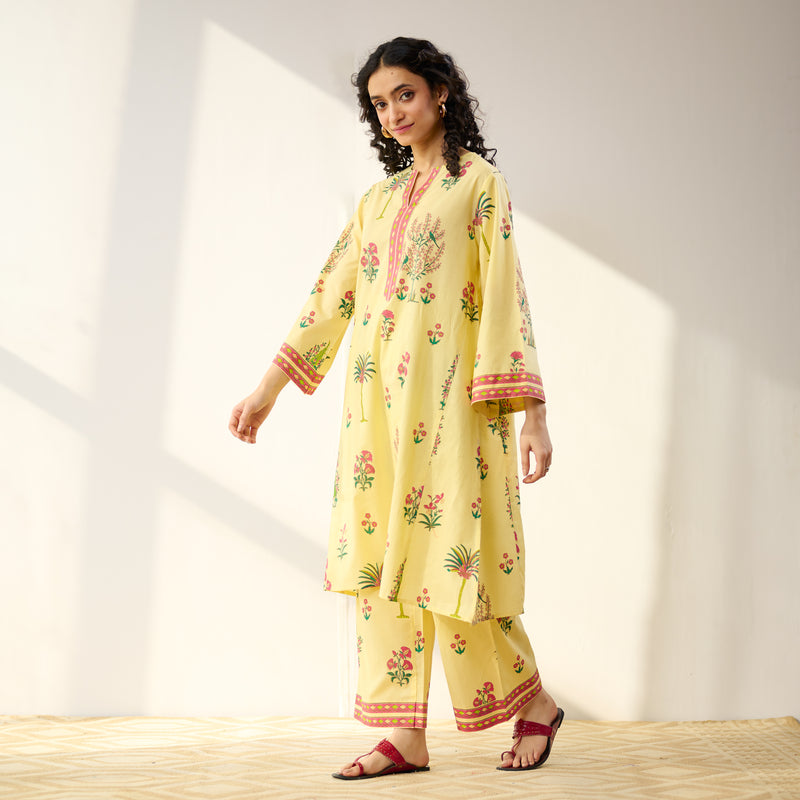 Mehfil Cotton Printed Pakistani Co-ord Set - Mango Yellow