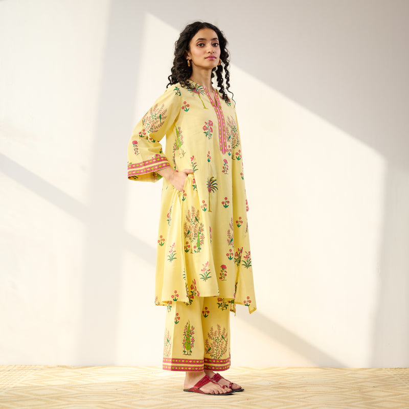 Mehfil Cotton Printed Pakistani Co-ord Set - Mango Yellow