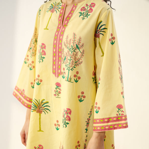 Mehfil Cotton Printed Pakistani Co-ord Set - Mango Yellow