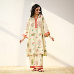 Mehfil Cotton Printed Pakistani Co-ord Set - Off White Multicoloured