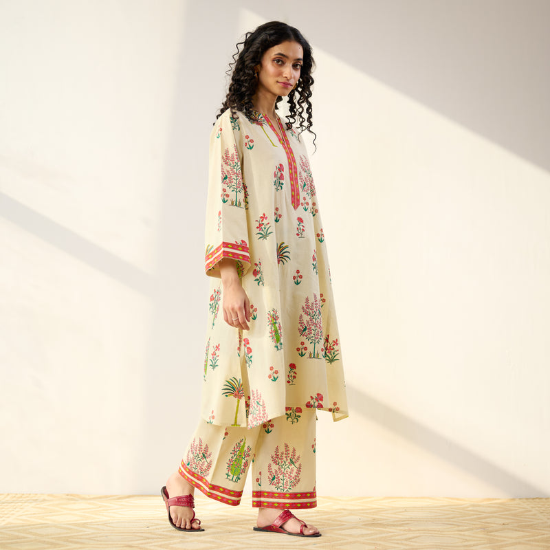 Mehfil Cotton Printed Pakistani Co-ord Set - Off White Multicoloured