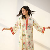 Mehfil Cotton Printed Pakistani Co-ord Set - Off White Multicoloured