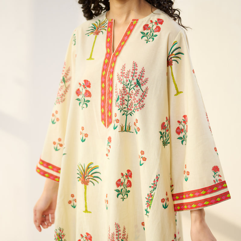 Mehfil Cotton Printed Pakistani Co-ord Set - Off White Multicoloured