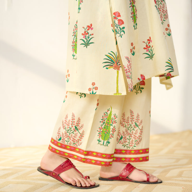 Mehfil Cotton Printed Pakistani Co-ord Set - Off White Multicoloured