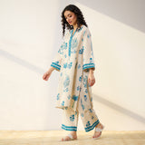 Mehfil Cotton Printed Pakistani Co-ord Set - Off White Monotone