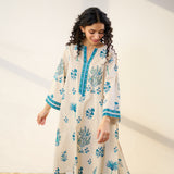 Mehfil Cotton Printed Pakistani Co-ord Set - Off White Monotone