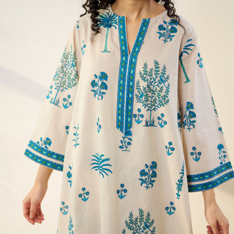 Mehfil Cotton Printed Pakistani Co-ord Set - Off White Monotone