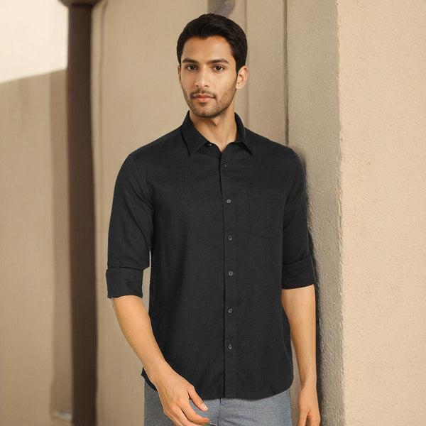 Black Solid Linen Cotton Shirt for Men