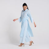 Sky Blue Shimmer Summer Pure Cotton Kurta Pant Set with Lace Detail