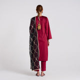 Maroon Embroidered Gulzaar Velvet Set with Dupatta