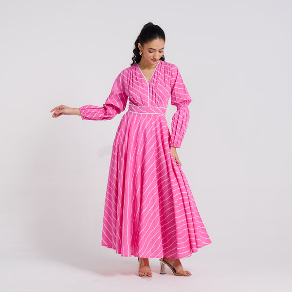 Pink Leheriya Pure Cotton Maxi Dress