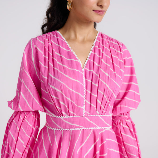 Pink Leheriya Pure Cotton Maxi Dress