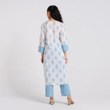 Sky Blue Sanganeri Pure Cotton Kurta Pant Set with Lace Detail