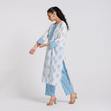 Sky Blue Sanganeri Pure Cotton Kurta Pant Set with Lace Detail