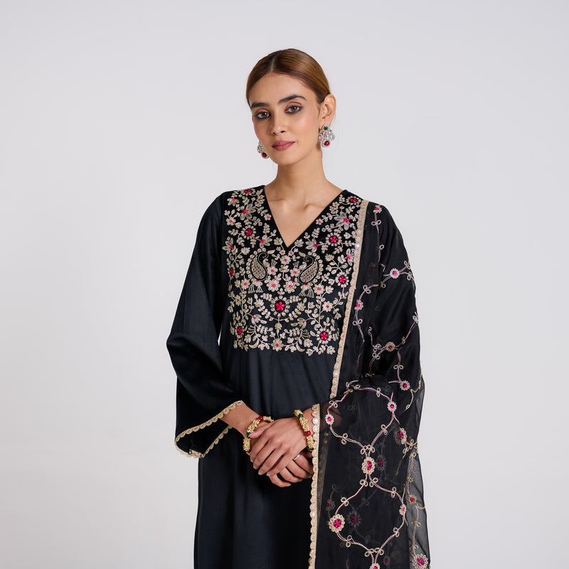 Black Embroidered Gulzaar Velvet Set with Dupatta