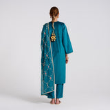 Teal Embroidered Gulzaar Velvet Set with Dupatta