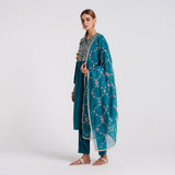 Teal Embroidered Gulzaar Velvet Set with Dupatta