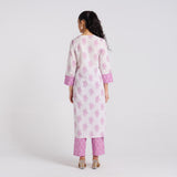 Lavender Sanganeri Pure Cotton Kurta Pant Set with Lace Detail