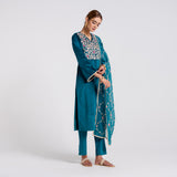 Teal Embroidered Gulzaar Velvet Set with Dupatta