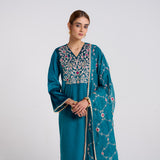 Teal Embroidered Gulzaar Velvet Set with Dupatta