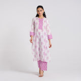 Lavender Sanganeri Pure Cotton Kurta Pant Set with Lace Detail