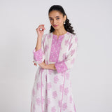 Lavender Sanganeri Pure Cotton Kurta Pant Set with Lace Detail