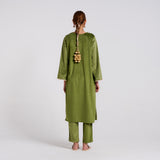 Olive Embroidered Amara Velvet Kurta Pant Set