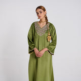 Olive Embroidered Amara Velvet Kurta Pant Set