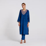 Royal Blue Embroidered Amara Velvet Kurta Pant Set