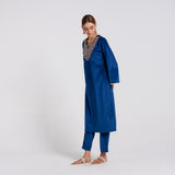 Royal Blue Embroidered Amara Velvet Kurta Pant Set