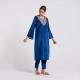 Royal Blue Embroidered Amara Velvet Kurta Pant Set