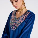 Royal Blue Embroidered Amara Velvet Kurta Pant Set