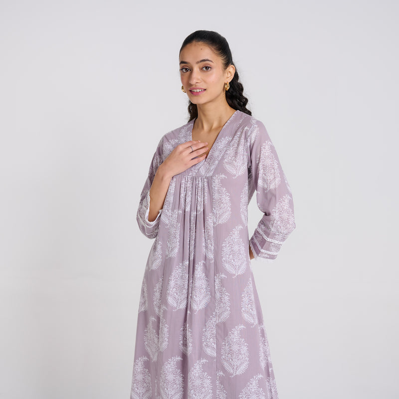 Grey Pure Cotton Paisley Kurta Pant Set