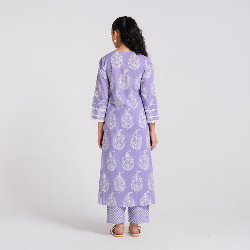 Lavender Pure Cotton Paisley Kurta Pant Set